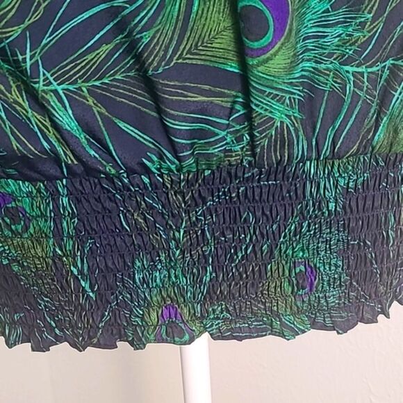 Michael Kors Green Peacock Blouse, Wide Elastic Waistband, Size Large - Picture 5 of 10